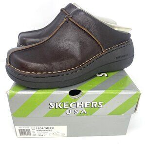 Skechers Vintage / Brown Leather Y2K / Chunky 90's slip on Clog Mule / RARE
